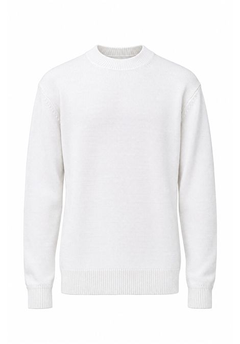 Paolo Pecora Crew-Neck Sweater in Wool with Ribbed Trims in White Men's PAOLO PECORA |  | A028 F0091102